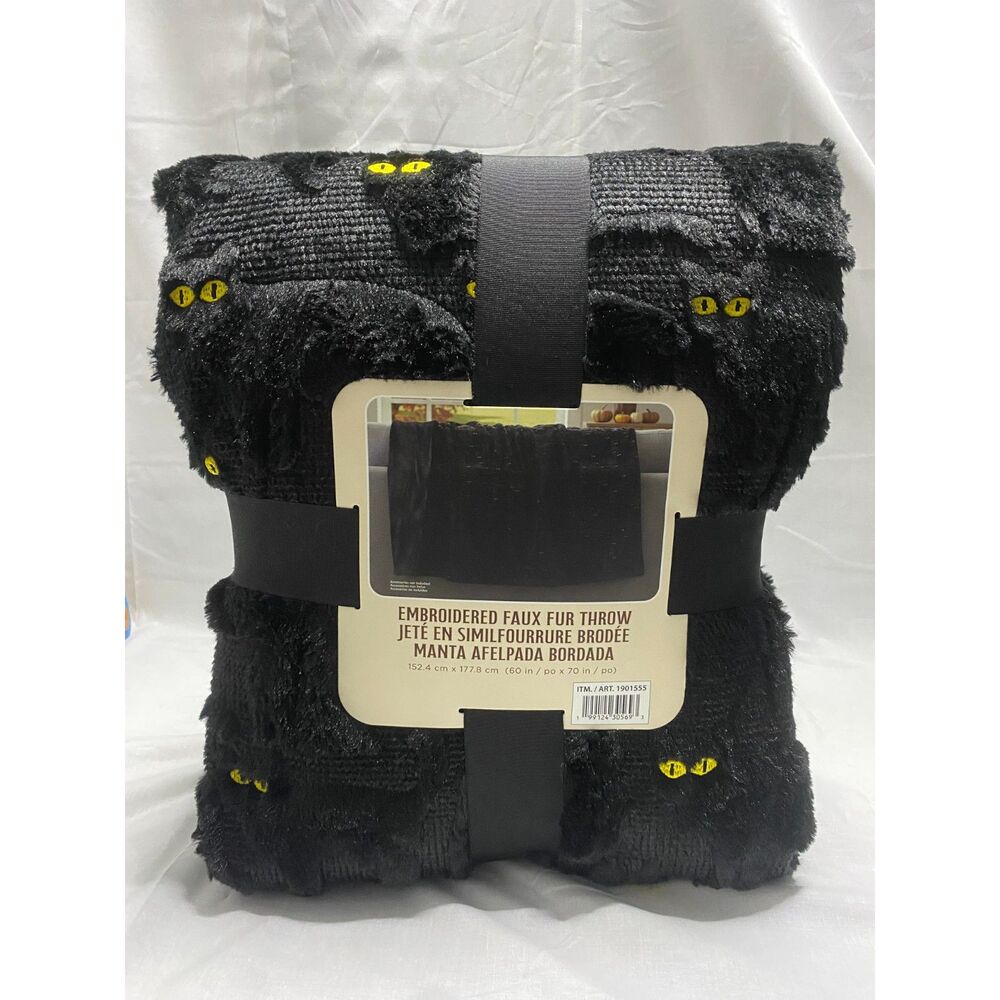 NWT Costco Halloween Faux Fur Throw Blanket Cat